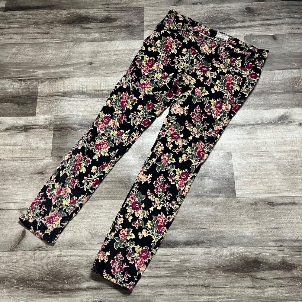 Free People Mid Rise Denim Corduroy Skinny Jeans Floral Women’s Size 31